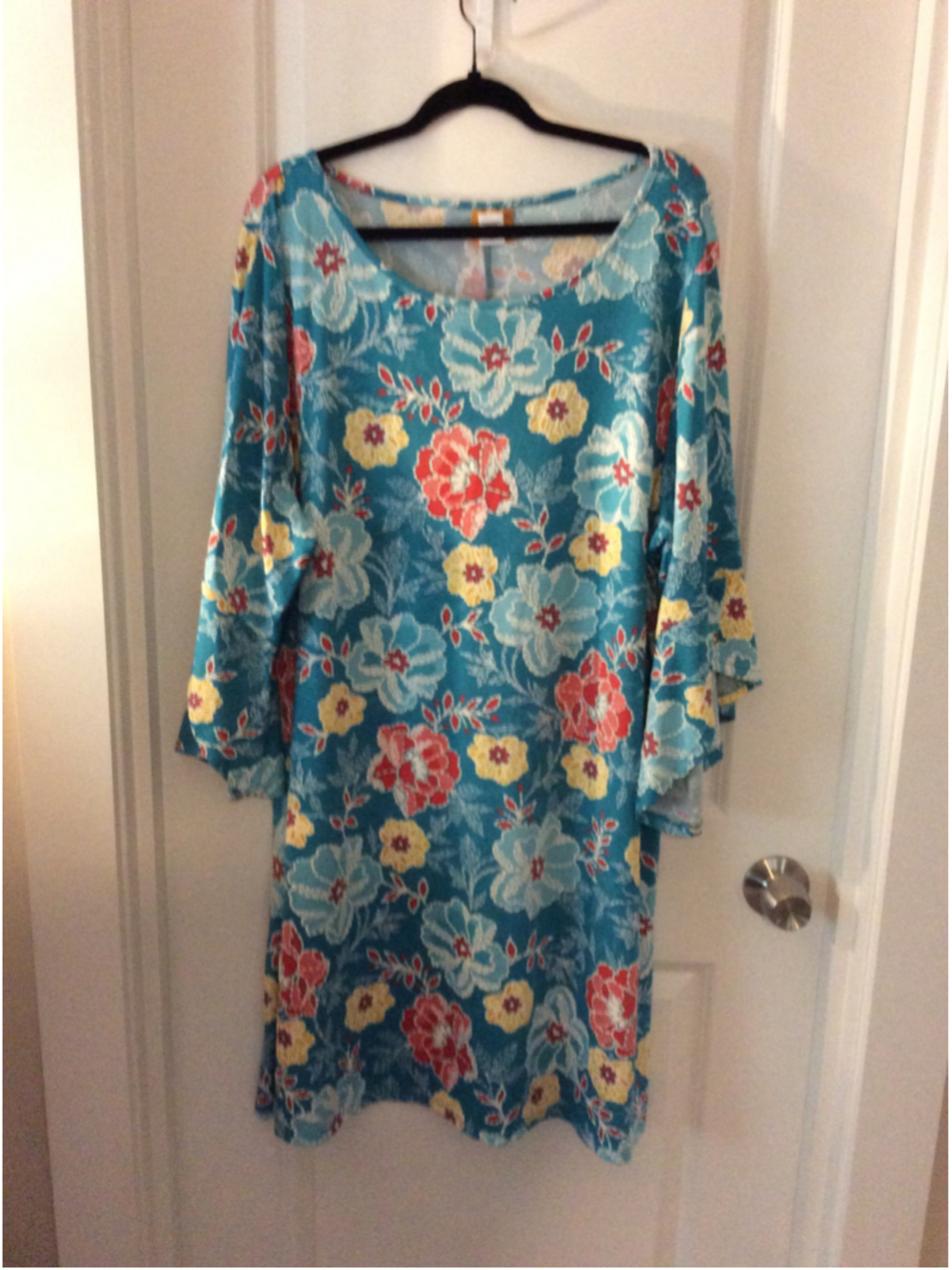 Women's Ruby Rd. Teal Floral Long Sleeve Dress 2X